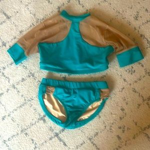 AA Dance Costumes Custom Dance Two Piece Set. Worn Once! Turquoise STUNNING